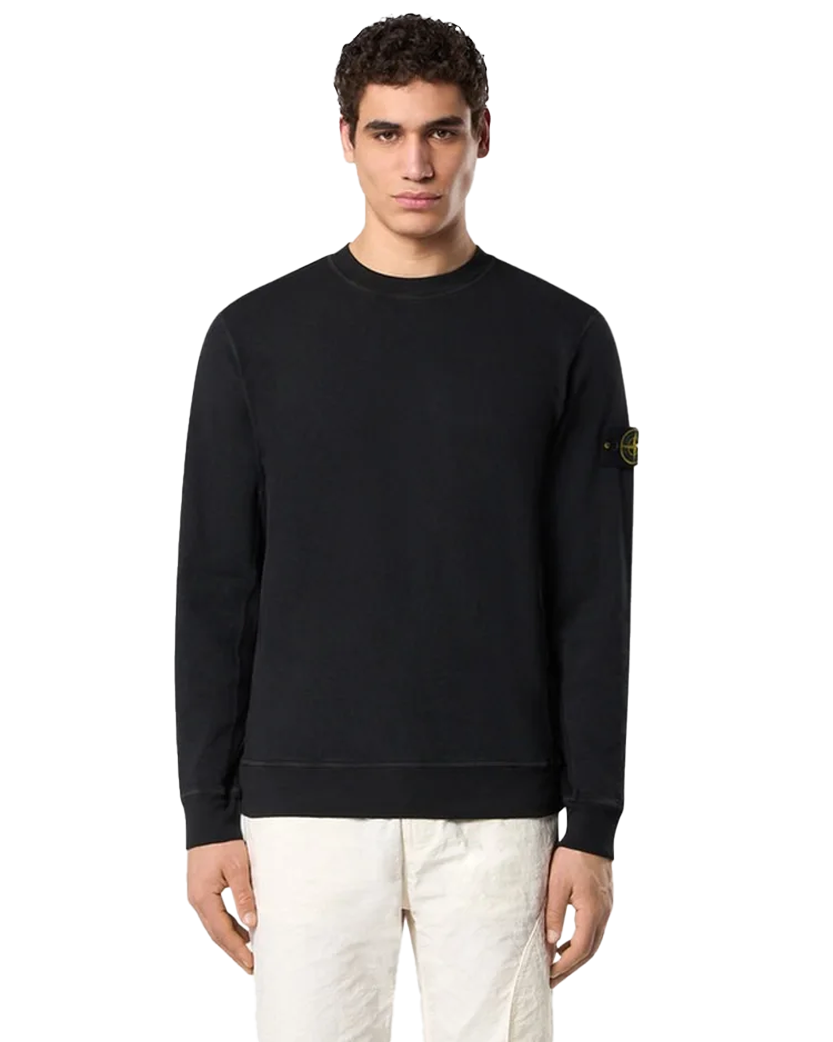 Stone Island 6100020 MALFILE FLEECE 'OLD' EFFECT Crewneck Sweatshirt Black