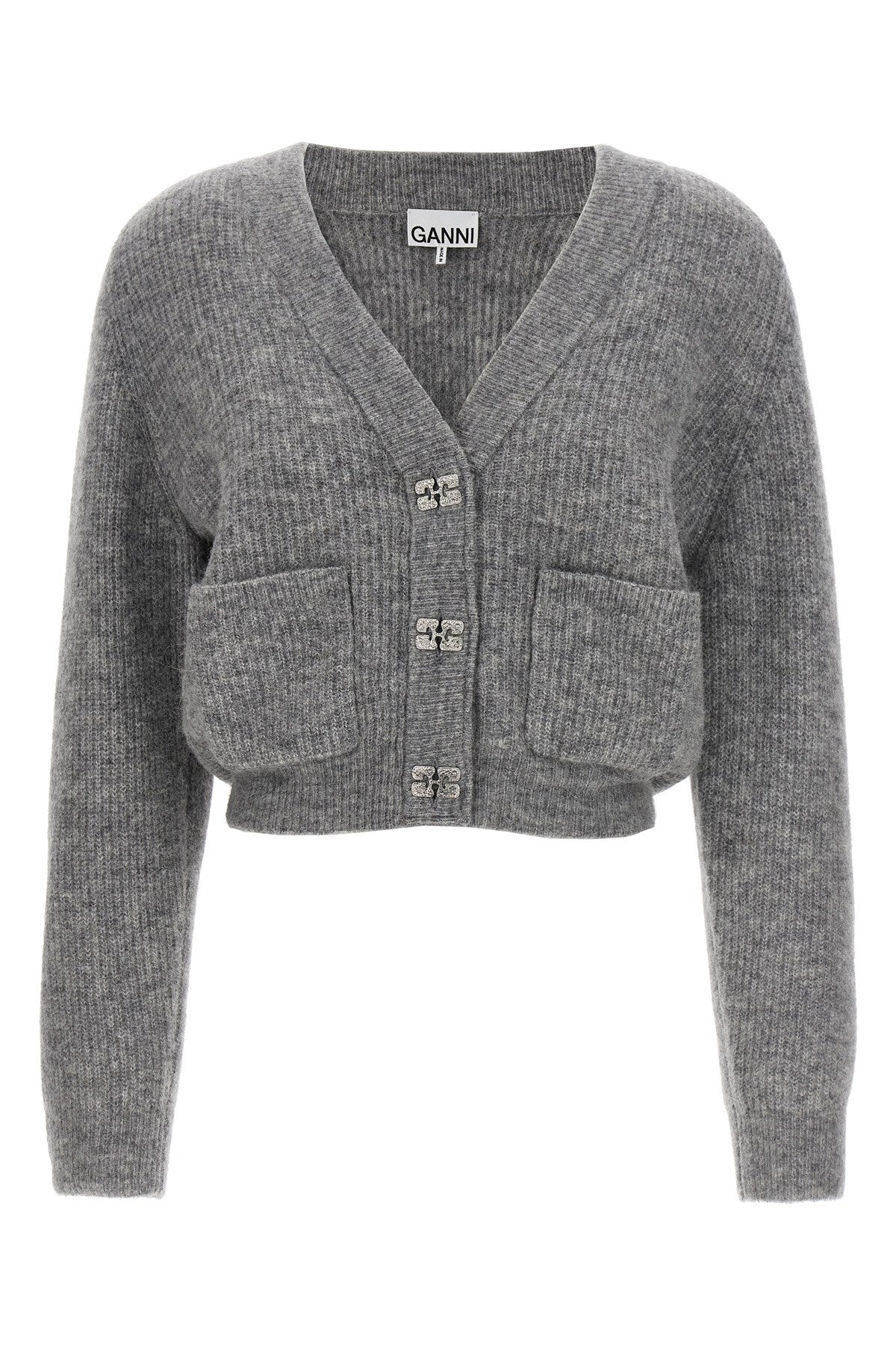 Ganni Logo Duttons Cardigan Grey