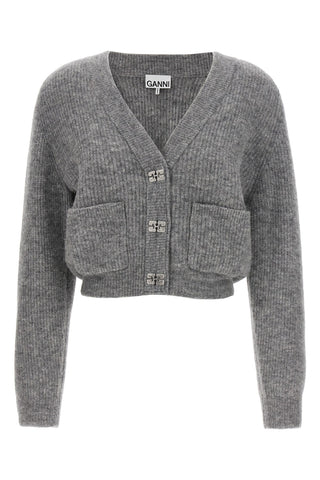 Ganni Logo Duttons Cardigan Grey