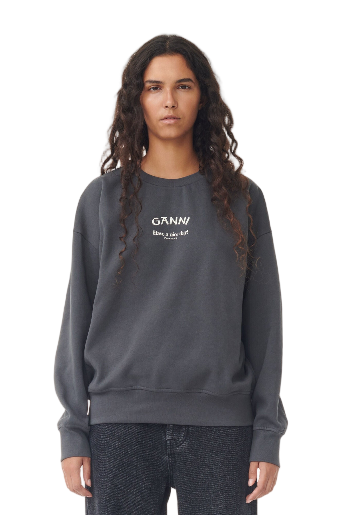 Ganni Have a Nice Day! Sweatshirt Grey