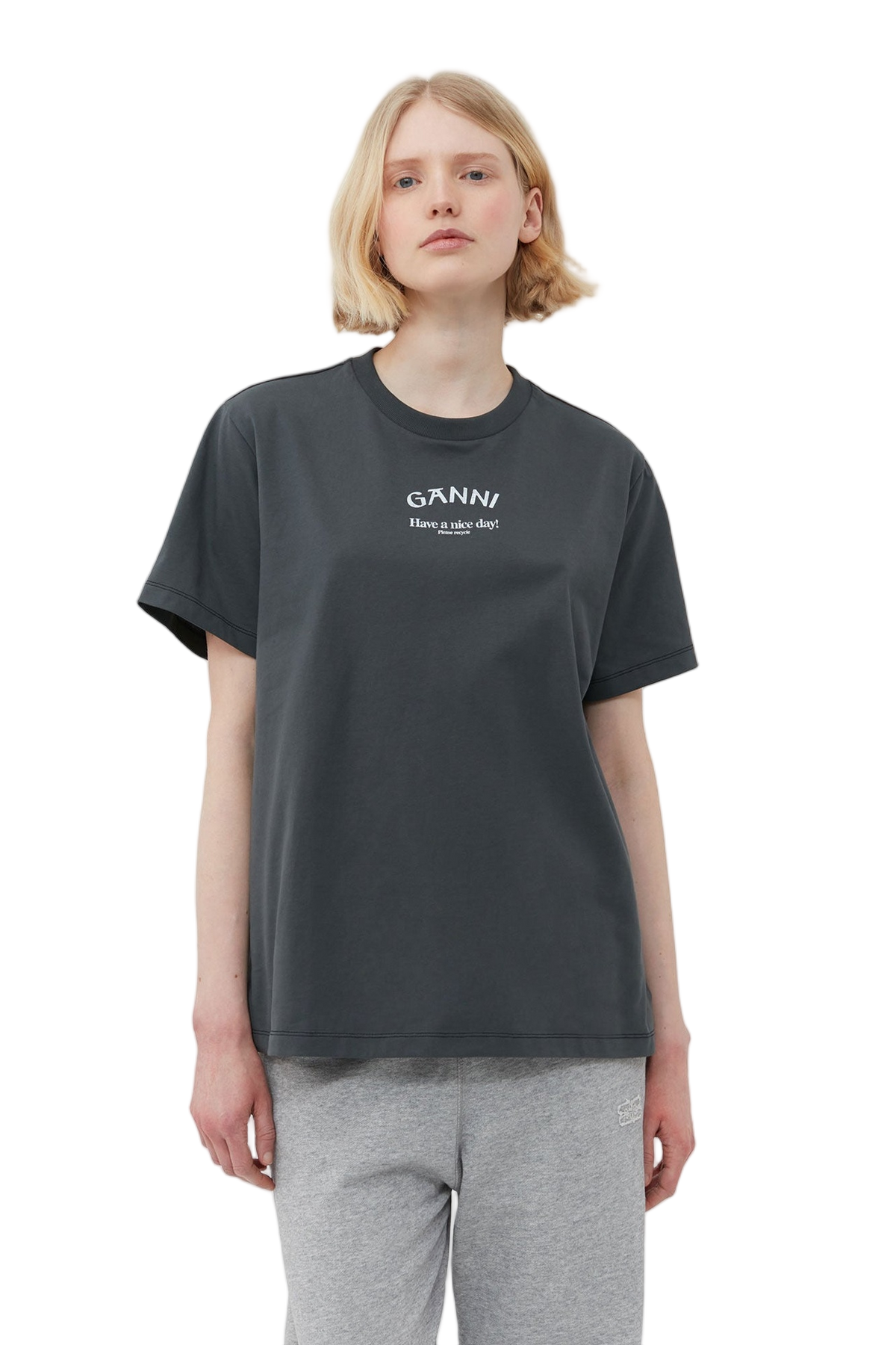 Ganni Have a Nice Day T-shirt Grey