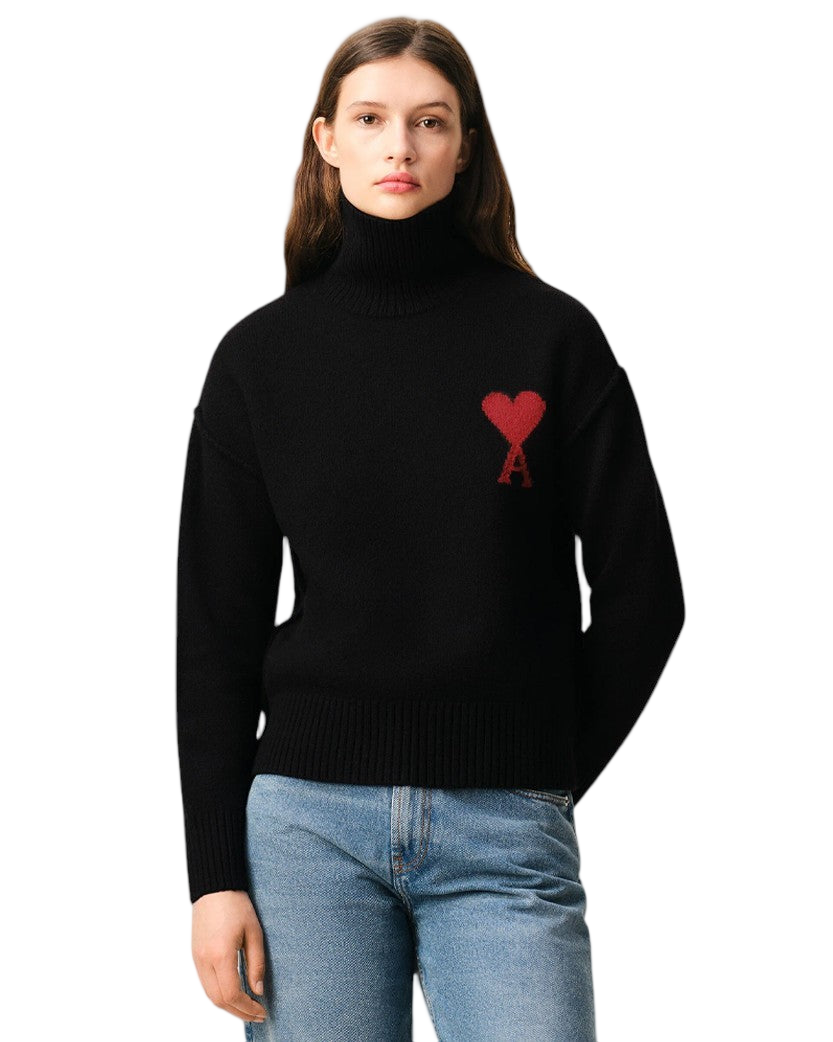 Ami Paris ADC Funnel Neck Wool Sweater Black