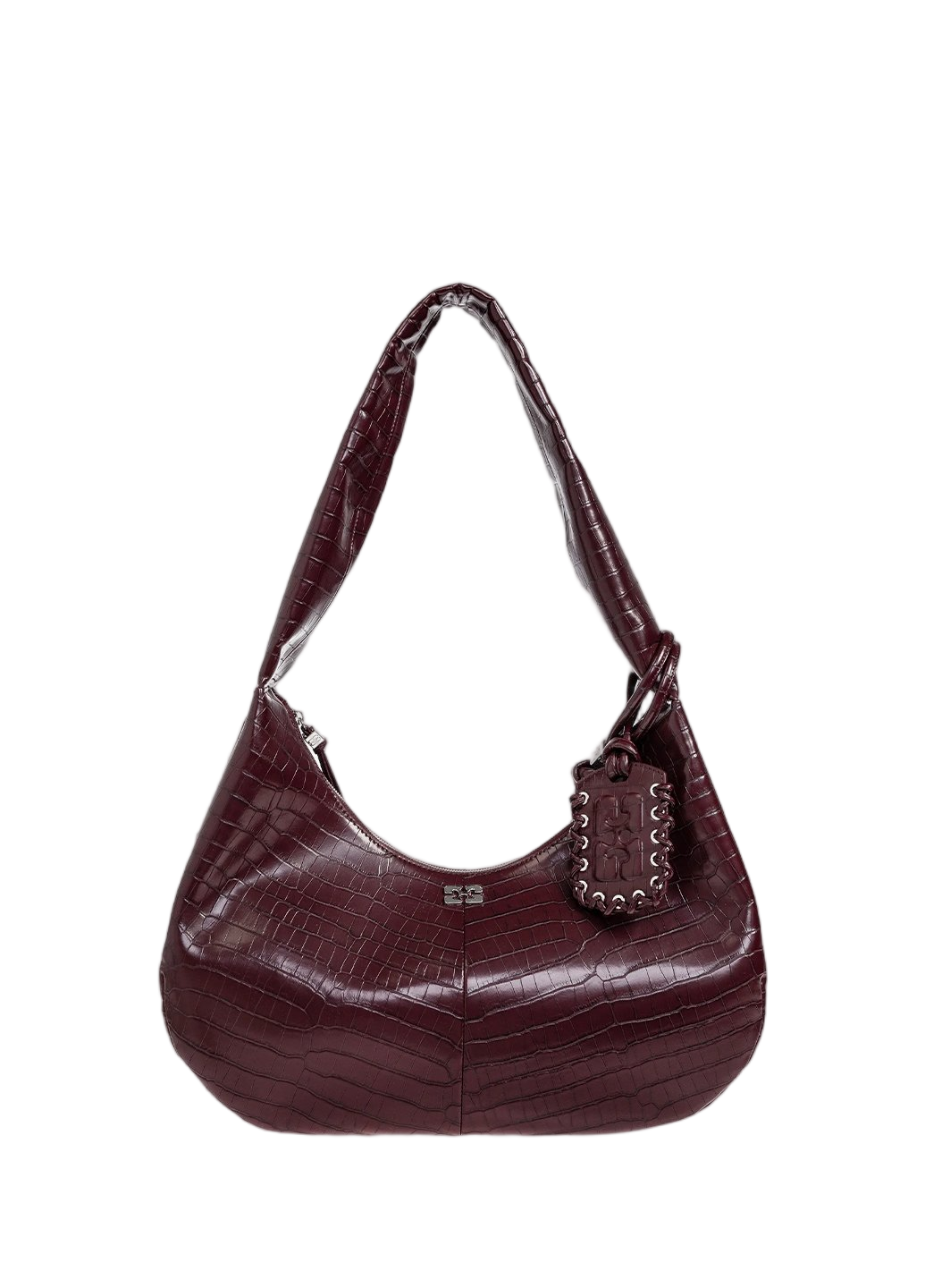 Ganni Embossed Tag Shoulder Bag Burgundy