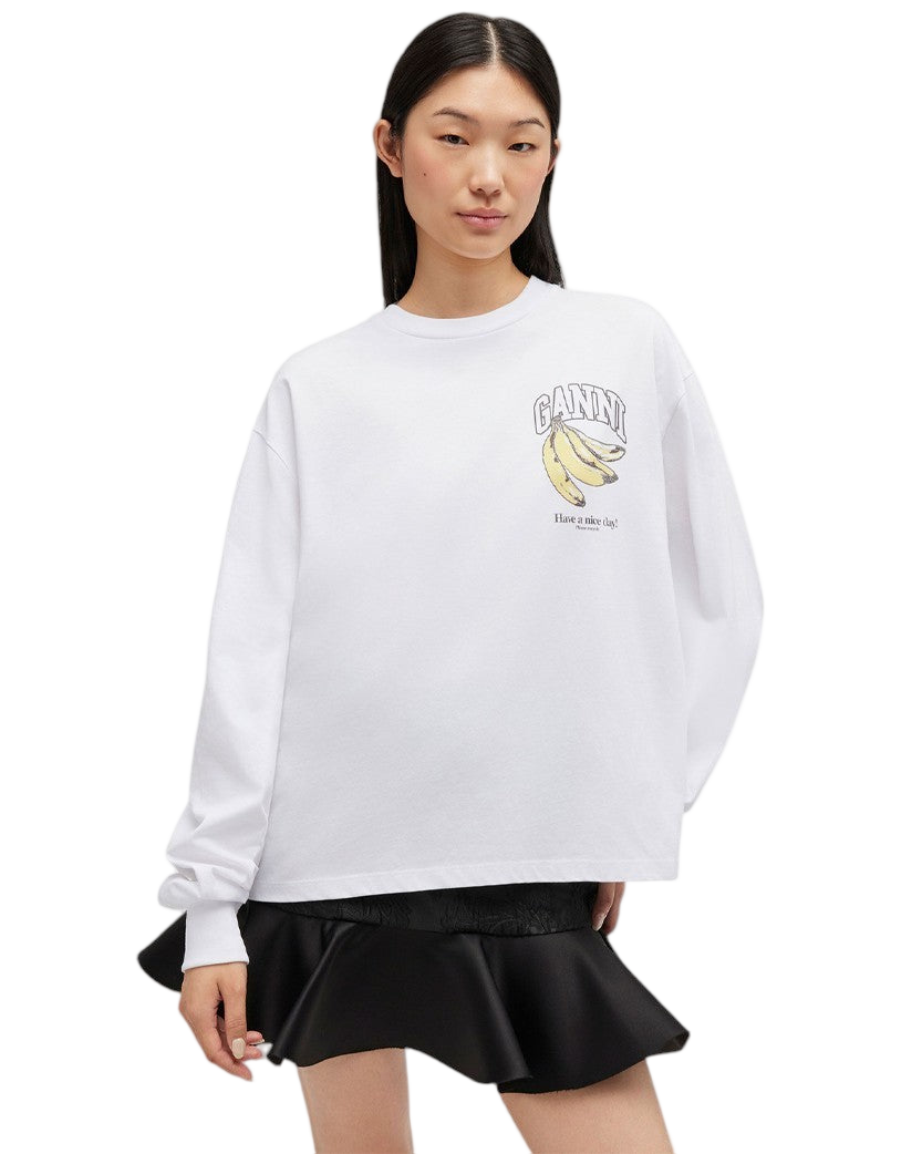 Ganni Fruit Long-Sleeve Bright White