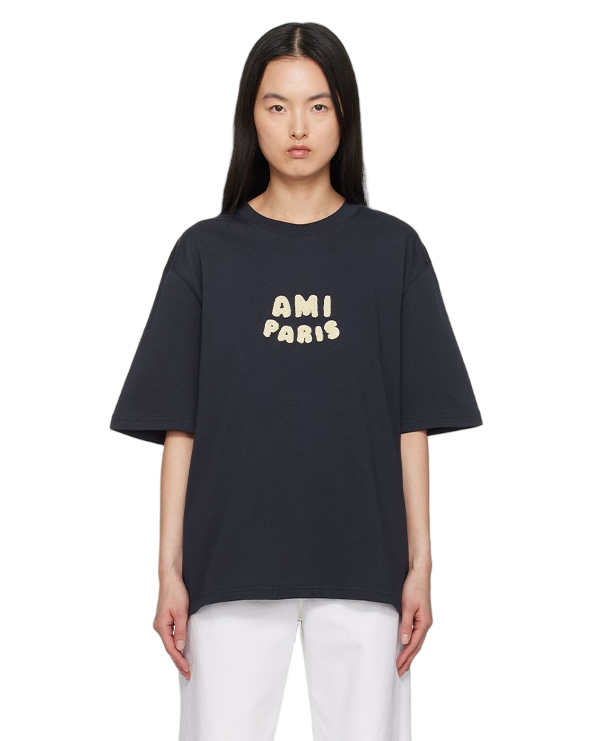 Ami Paris Patch Organic Cotton Jersey T-Shirt Navy Blue