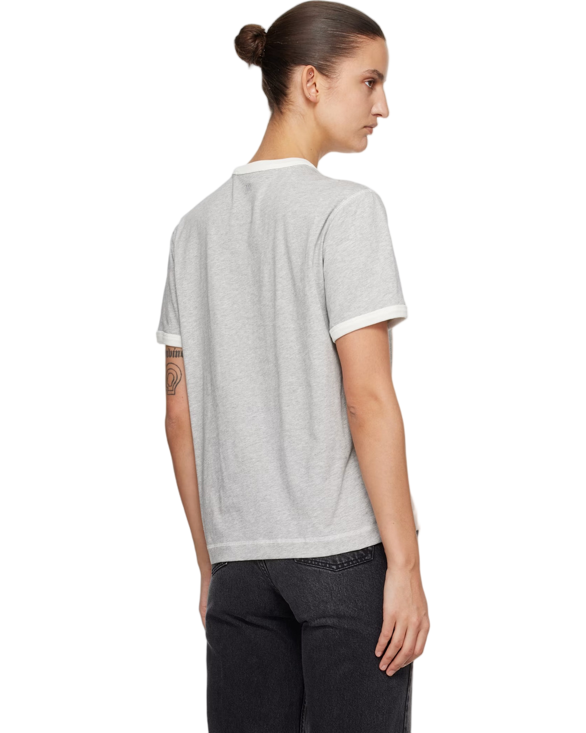 Ami Paris Cotton Knitted Patch T-shirt Grey