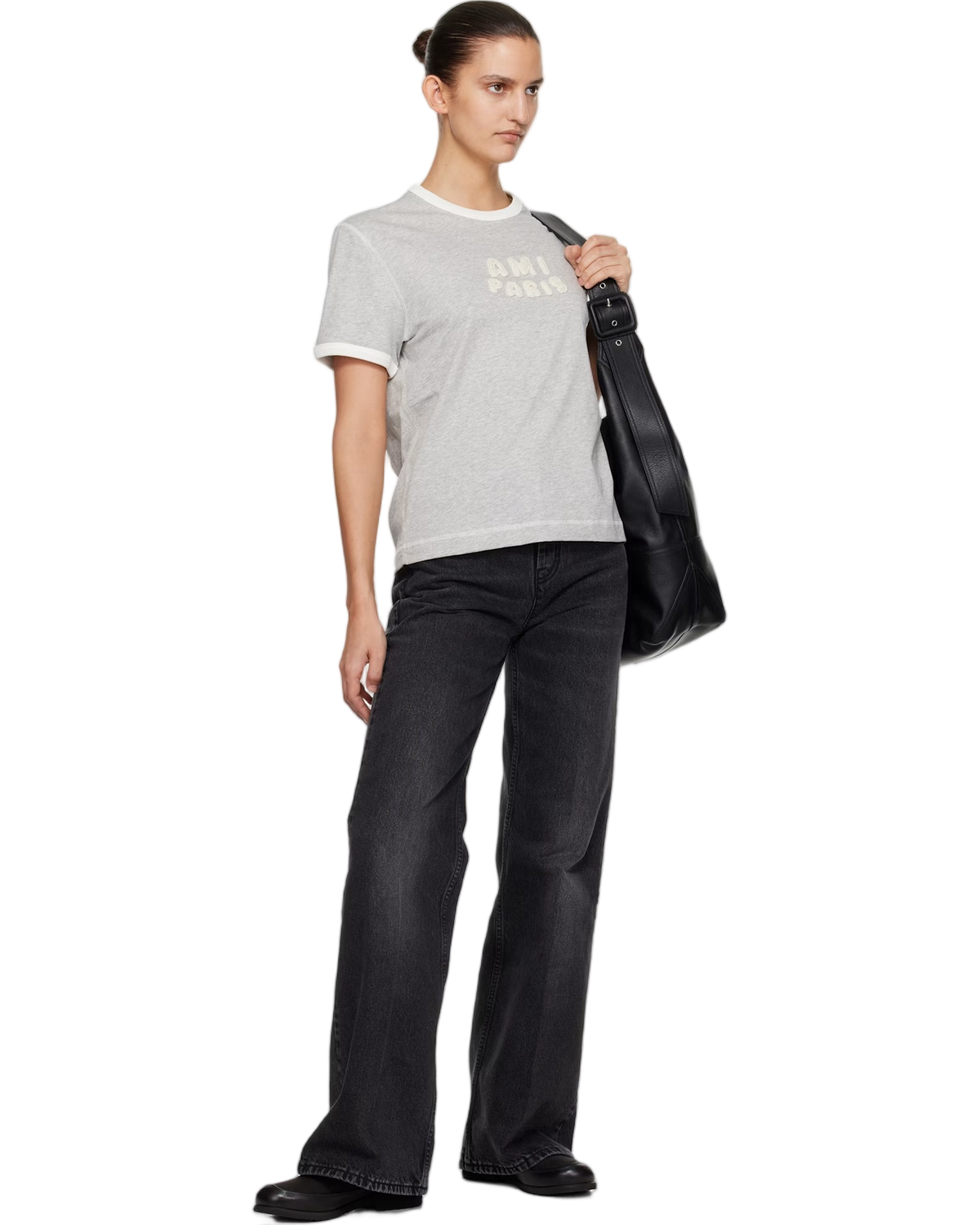 Ami Paris Cotton Knitted Patch T-shirt Grey