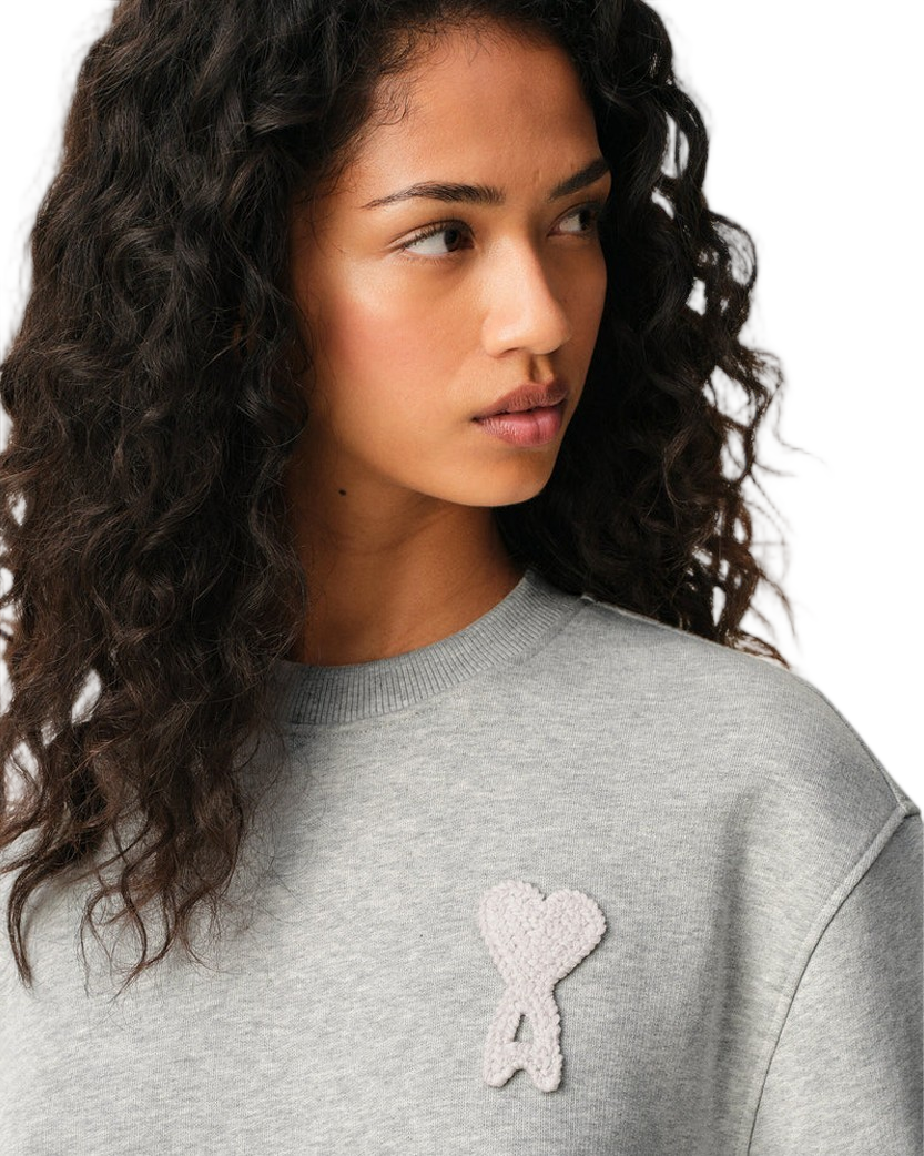 Ami Paris Cotton Knitted Ami De Coeur Sweatshirt Grey