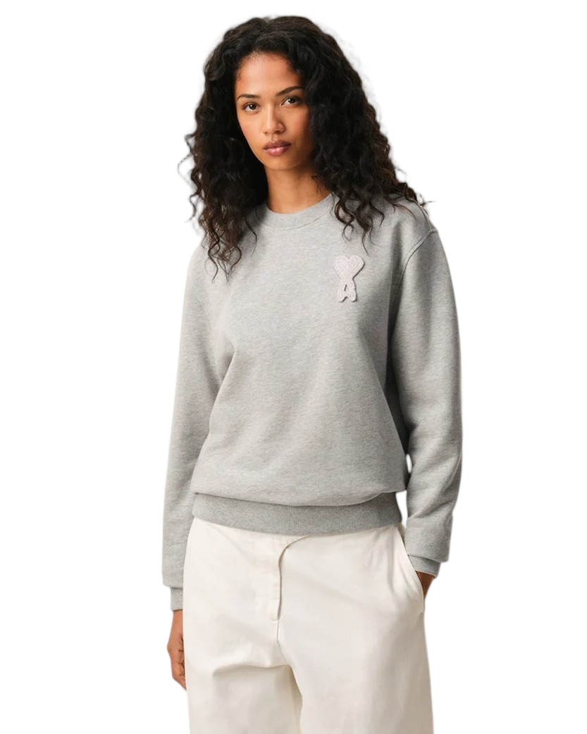 Ami Paris Cotton Knitted Ami De Coeur Sweatshirt Grey