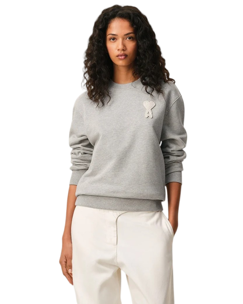 Ami Paris Cotton Knitted Ami De Coeur Sweatshirt Grey