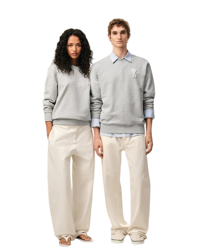 Ami Paris Cotton Knitted Ami De Coeur Sweatshirt Grey