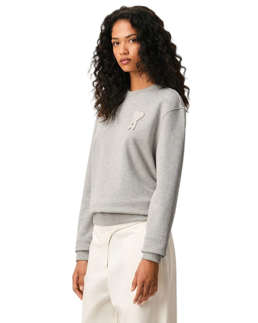Ami Paris Cotton Knitted Ami De Coeur Sweatshirt Grey