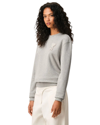 Ami Paris Cotton Knitted Ami De Coeur Sweatshirt Grey