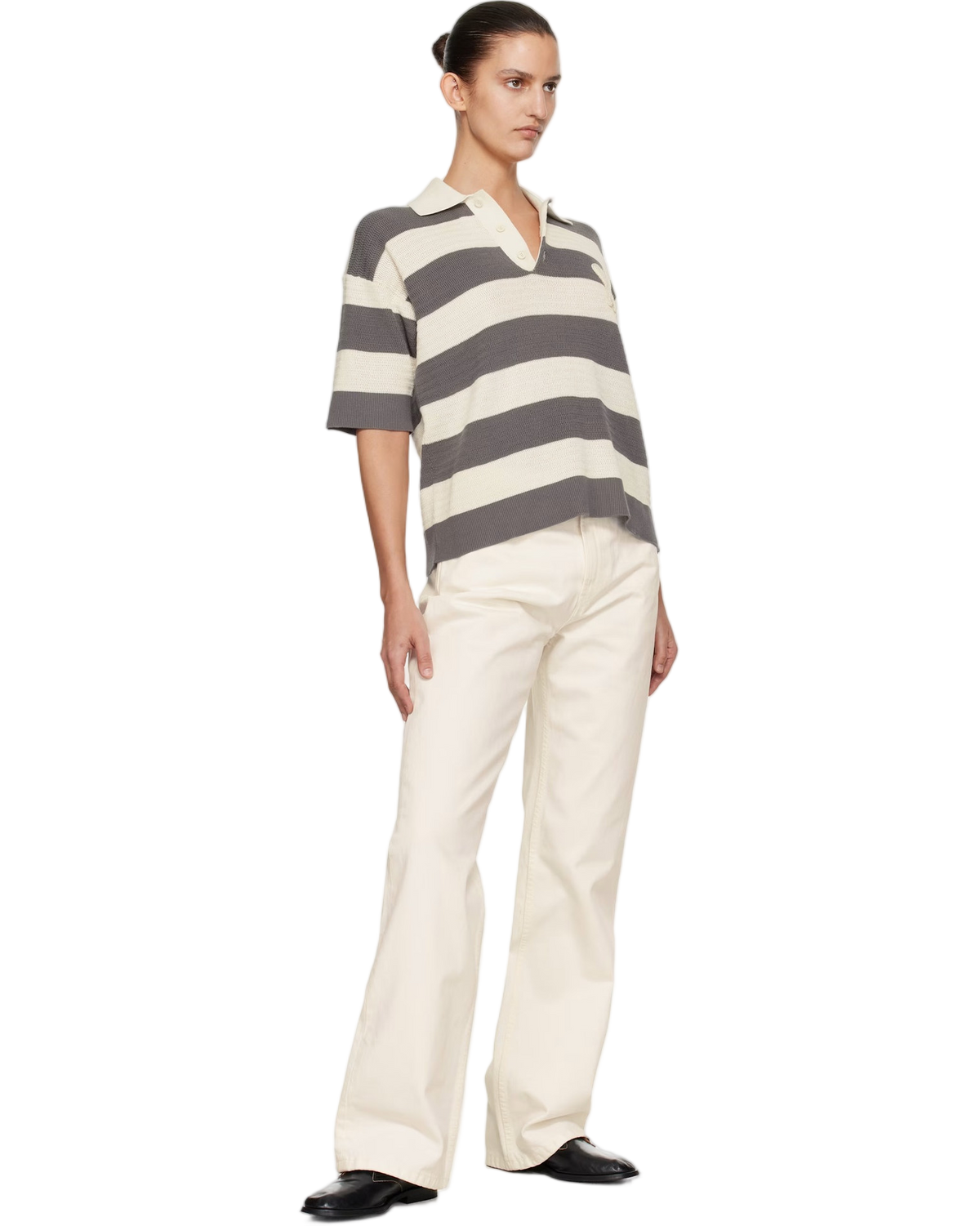 Ami Paris Cotton Ami De Coeur Polo Off White/Grey