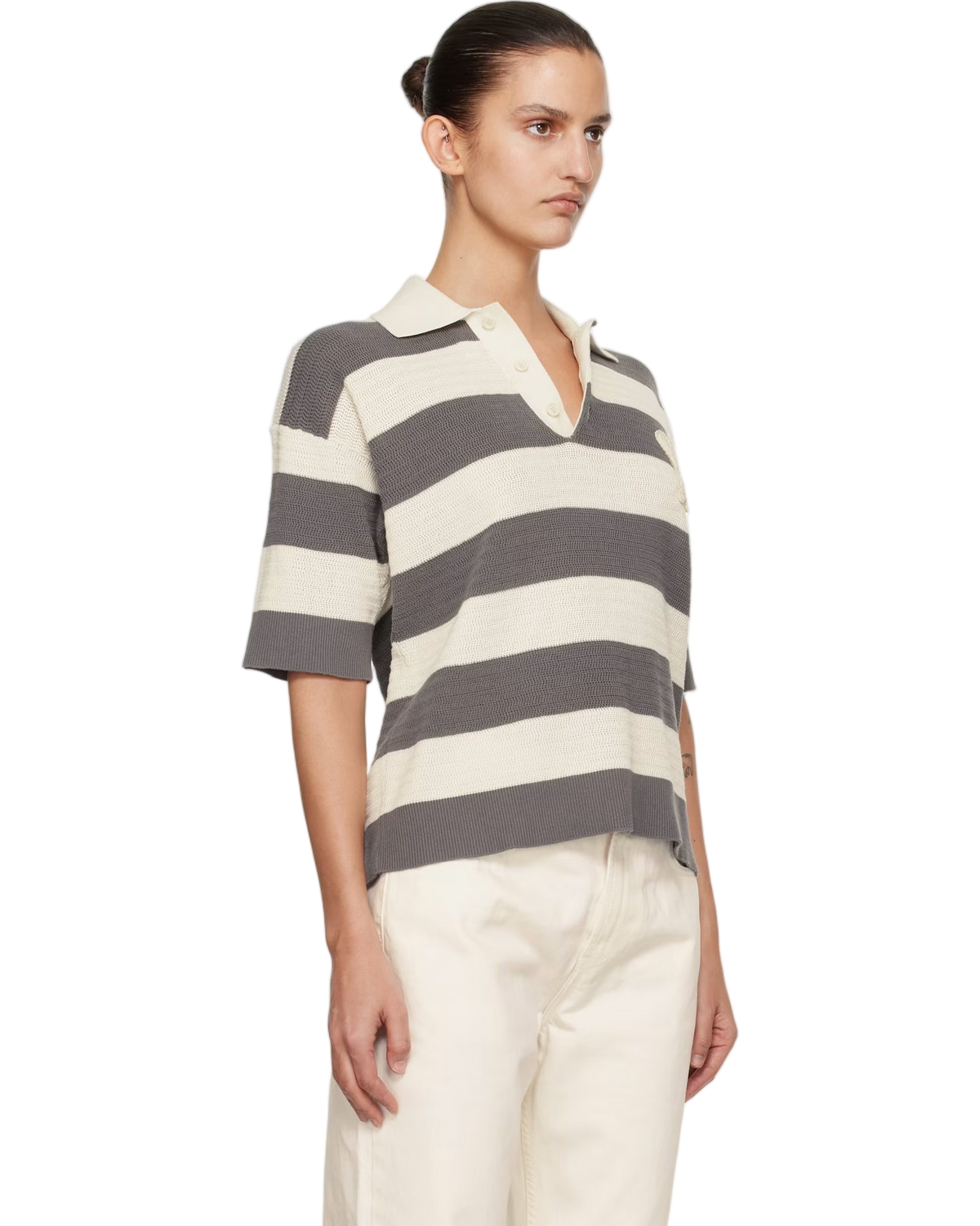 Ami Paris Cotton Ami De Coeur Polo Off White/Grey