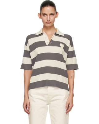 Ami Paris Cotton Ami De Coeur Polo Off White/Grey