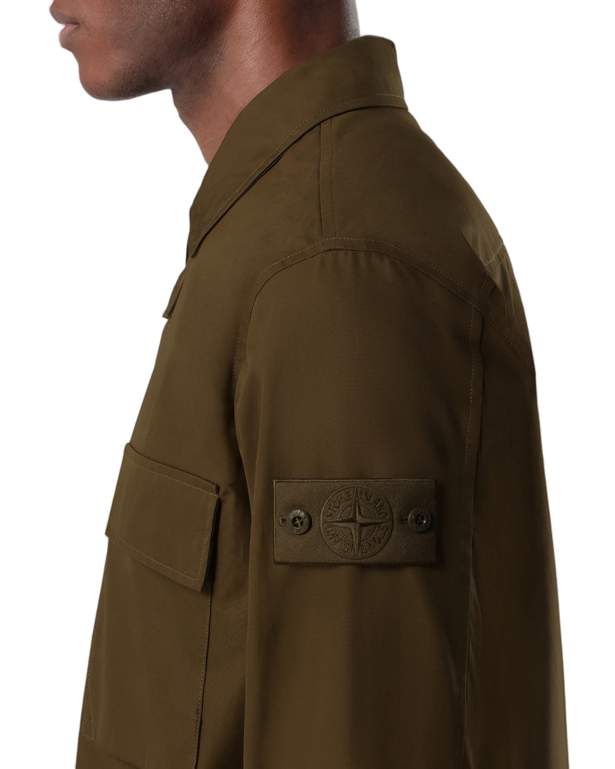 Stone Island 1200018 COTTON CANVAS S.I. GHOST Overshirt Green