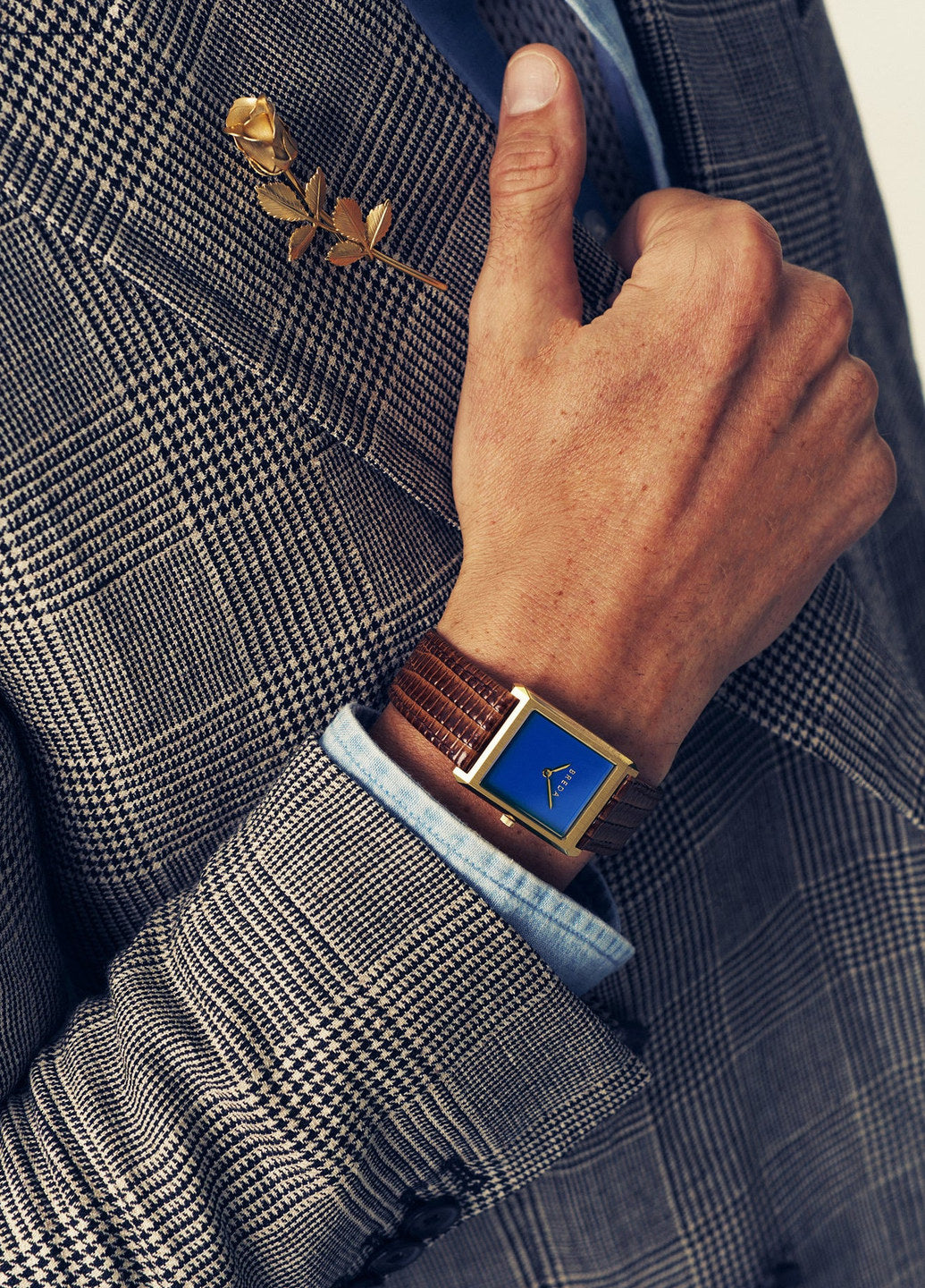 Breda Virgil Lizard Embossed Gold/Brown/Cobalt 1763B