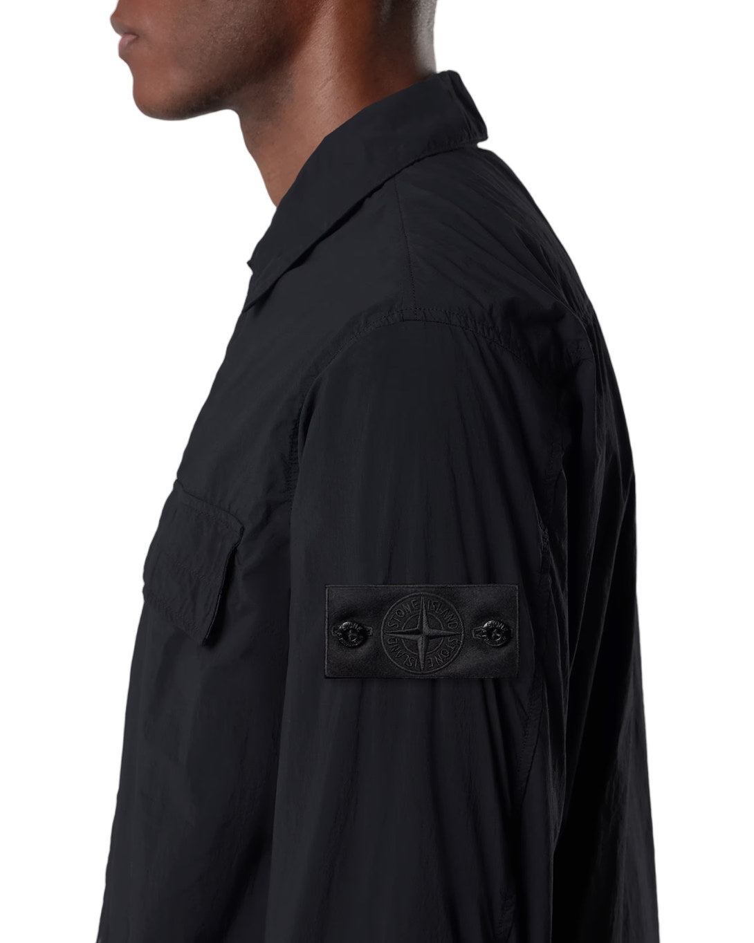 Stone Island 1200044 NYLON SMERIGLIATO_S.I. GHOST Overshirt Black