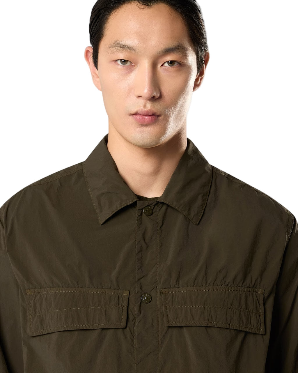 Stone Island 1200044 NYLON SMERIGLIATO_S.I. GHOST Overshirt Green