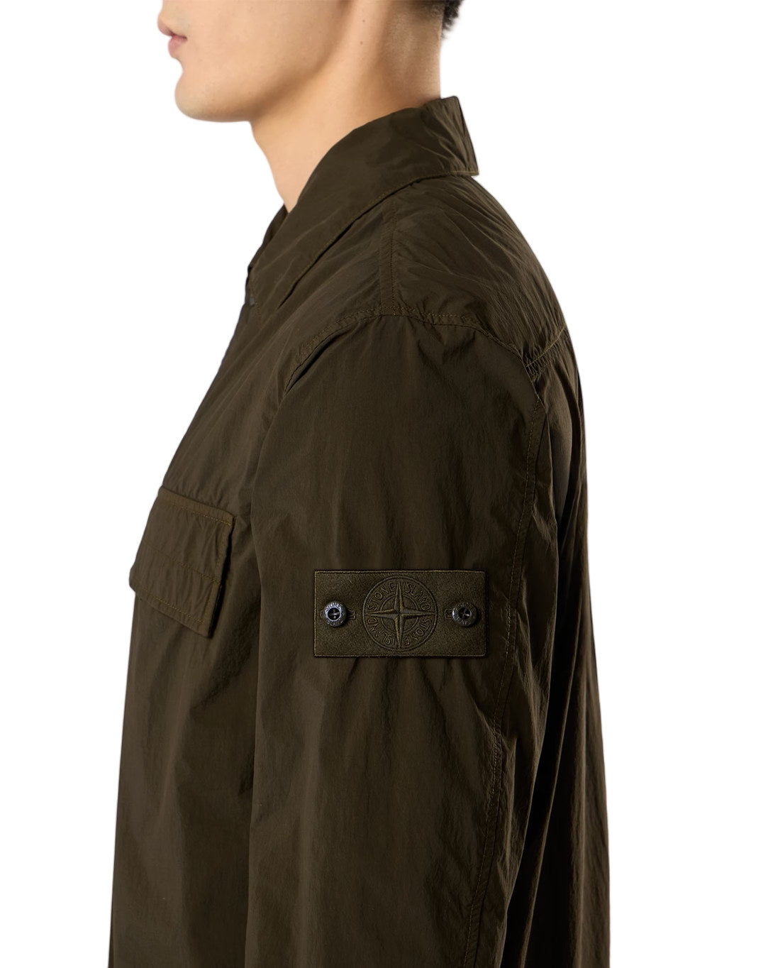 Stone Island 1200044 NYLON SMERIGLIATO_S.I. GHOST Overshirt Green