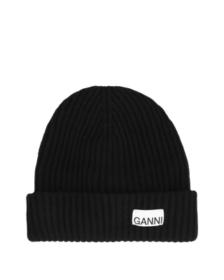 Ganni Ribbed Knit Beanie Black