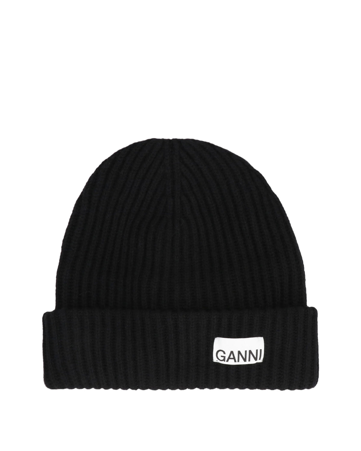 Ganni Ribbed Knit Beanie Black