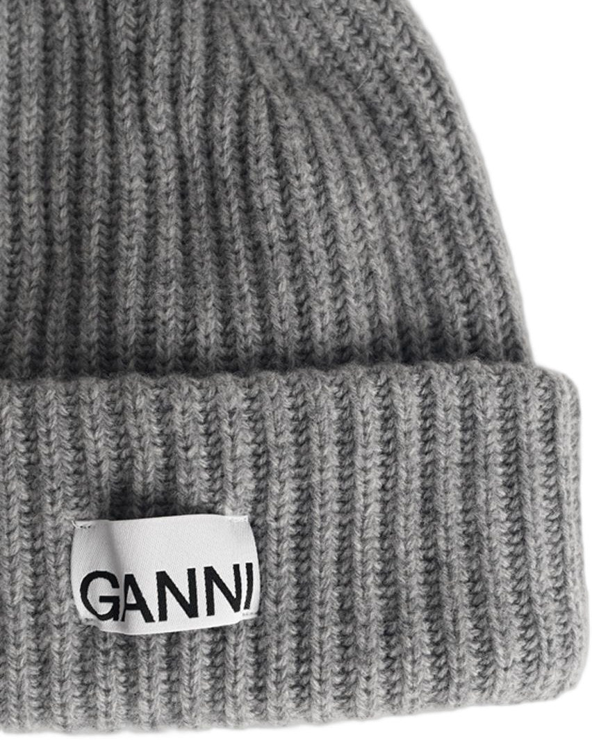 Ganni Ribbed Knit Beanie Grey