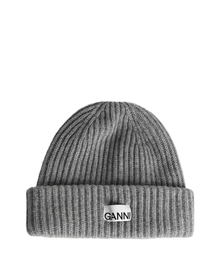 Ganni Ribbed Knit Beanie Grey