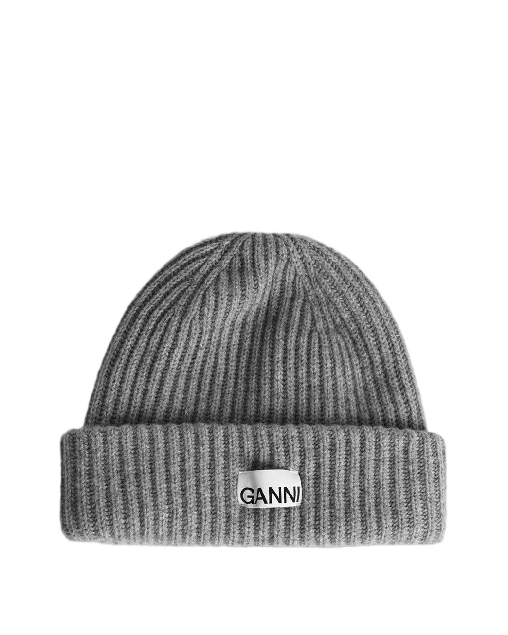 Ganni Ribbed Knit Beanie Grey