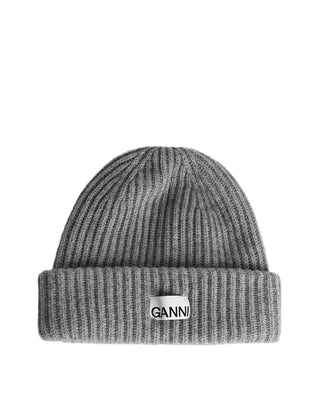 Ganni Ribbed Knit Beanie Grey