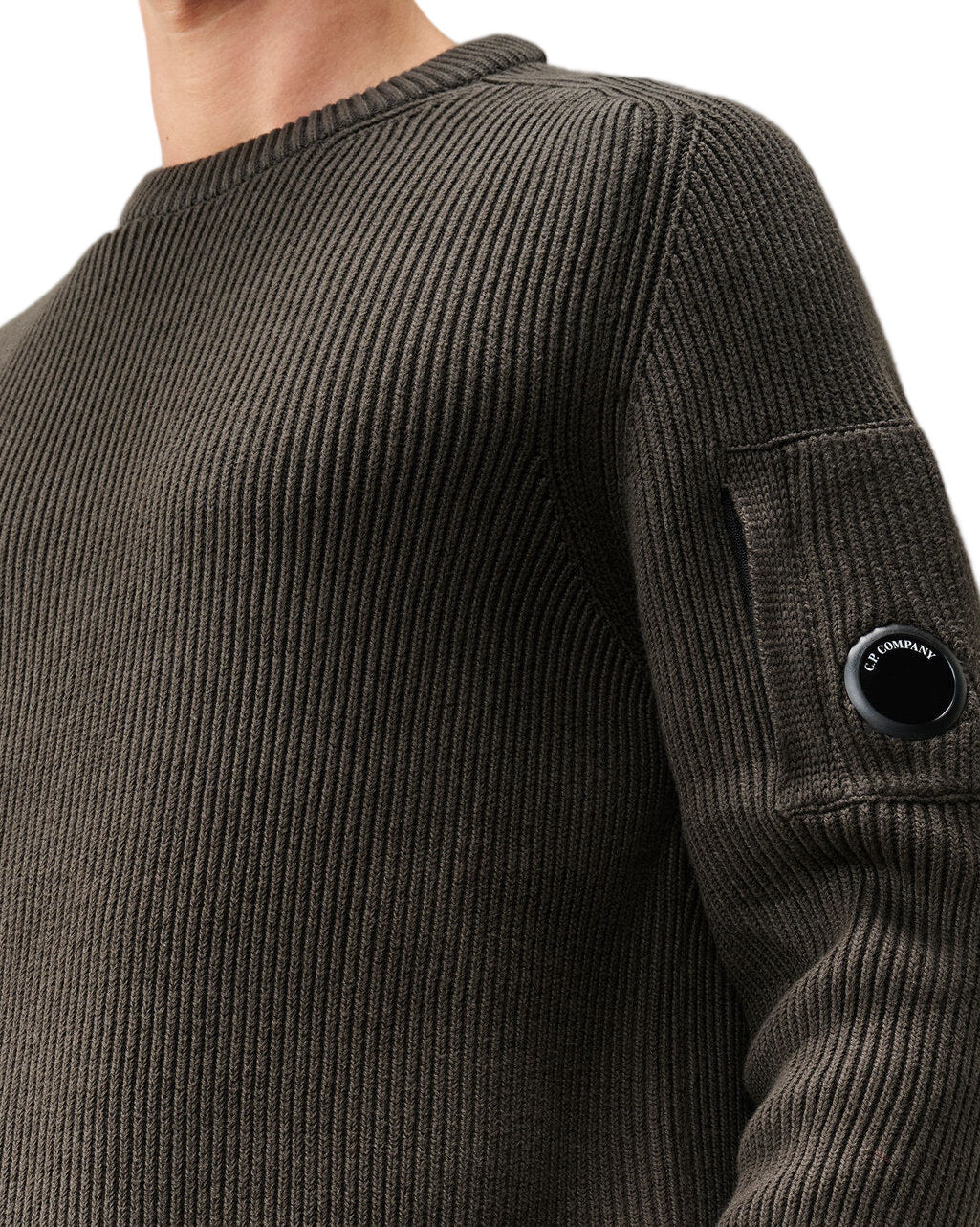 C.P. Company Full Rib Cotton Lens Crewneck Sweater Dark Grey 21CMKN101A006608A