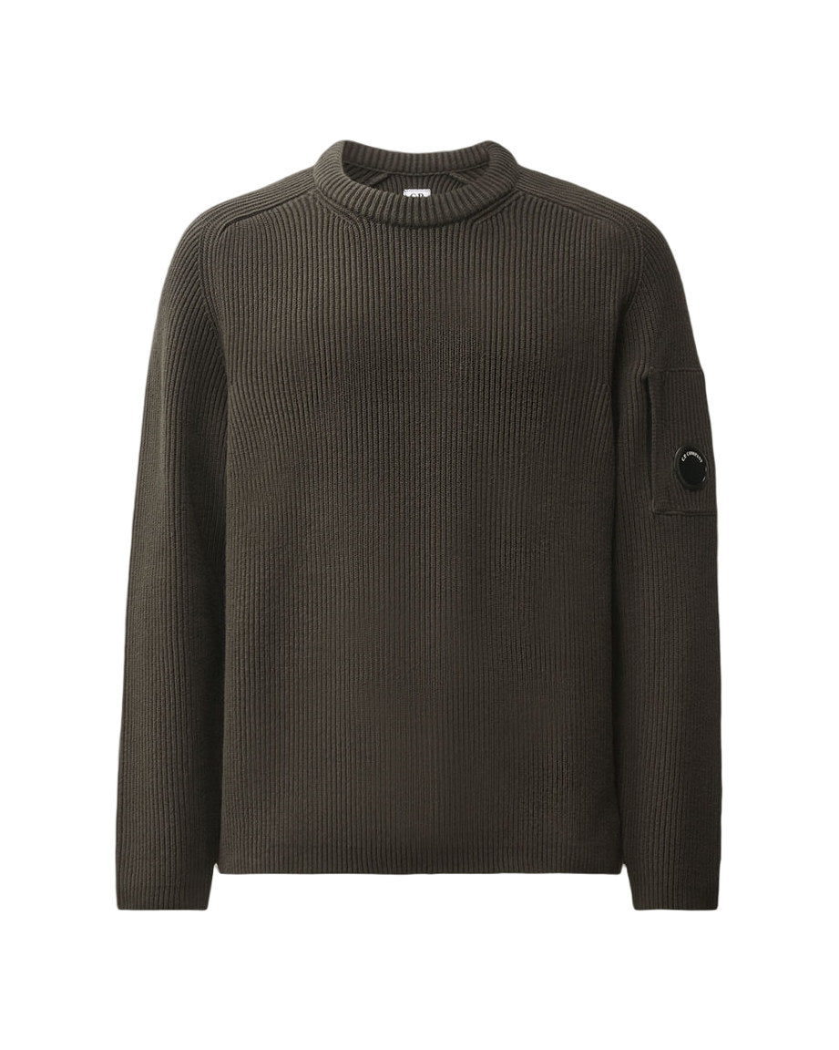 C.P. Company Full Rib Cotton Lens Crewneck Sweater Dark Grey 21CMKN101A006608A