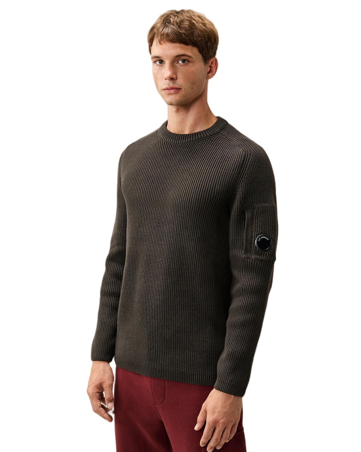 C.P. Company Full Rib Cotton Lens Crewneck Sweater Dark Grey 21CMKN101A006608A