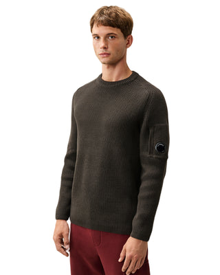 C.P. Company Full Rib Cotton Lens Crewneck Sweater Dark Grey 21CMKN101A006608A