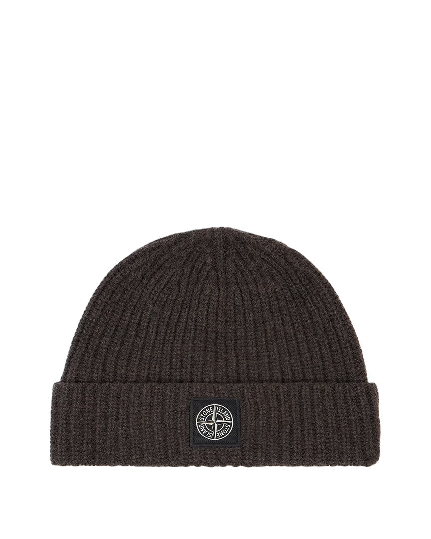Stone Island N100012 LIGHT RWS GEELONG WOOL Compass Patch Beanie Lead Grey Melange