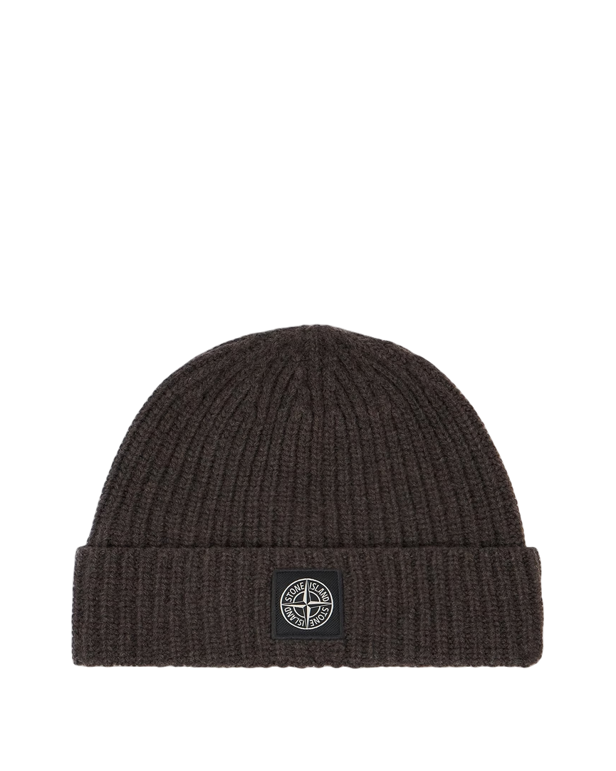 Stone Island N100012 LIGHT RWS GEELONG WOOL Compass Patch Beanie Lead Grey Melange