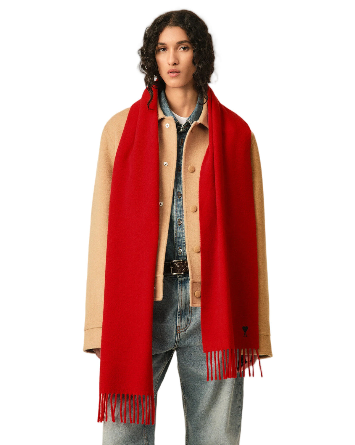 Ami Paris Wool Scarf with Ami de Coeur Ruby Red