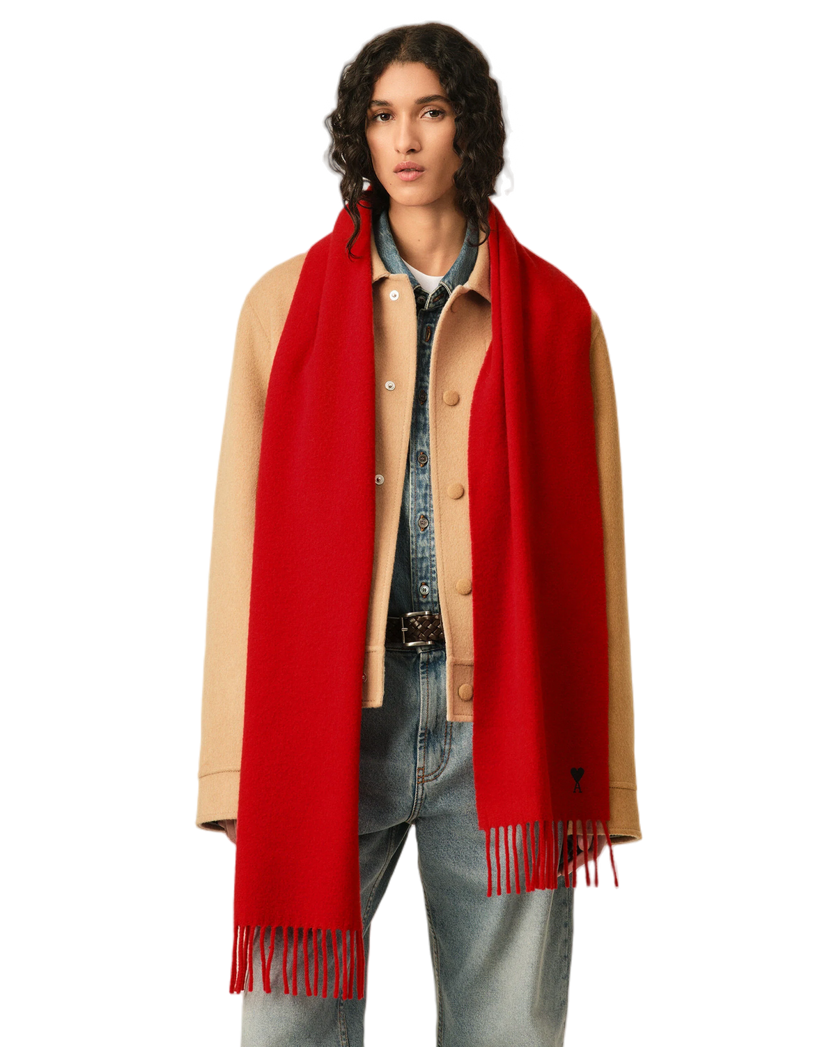 Ami Paris Wool Scarf with Ami de Coeur Ruby Red