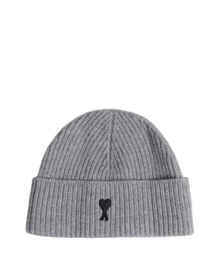 Ami Paris Wool Beanie with Ami de Coeur Ash Grey/Black