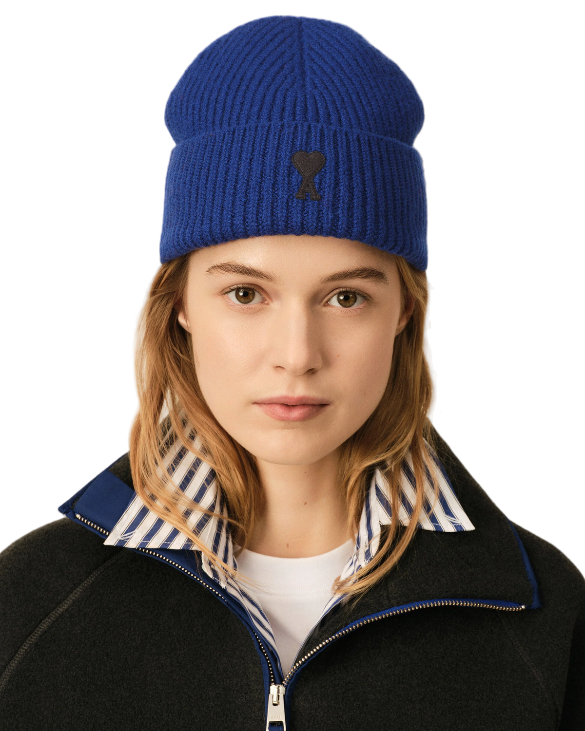 Ami Paris Wool Beanie with Ami de Coeur Royal Blue/Black