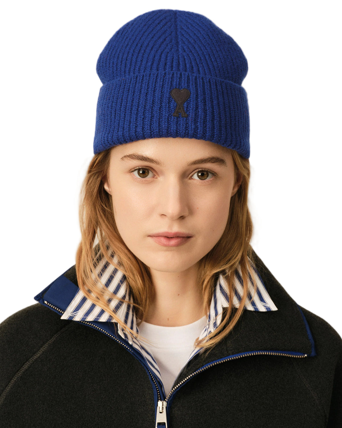 Ami Paris Wool Beanie with Ami de Coeur Royal Blue/Black