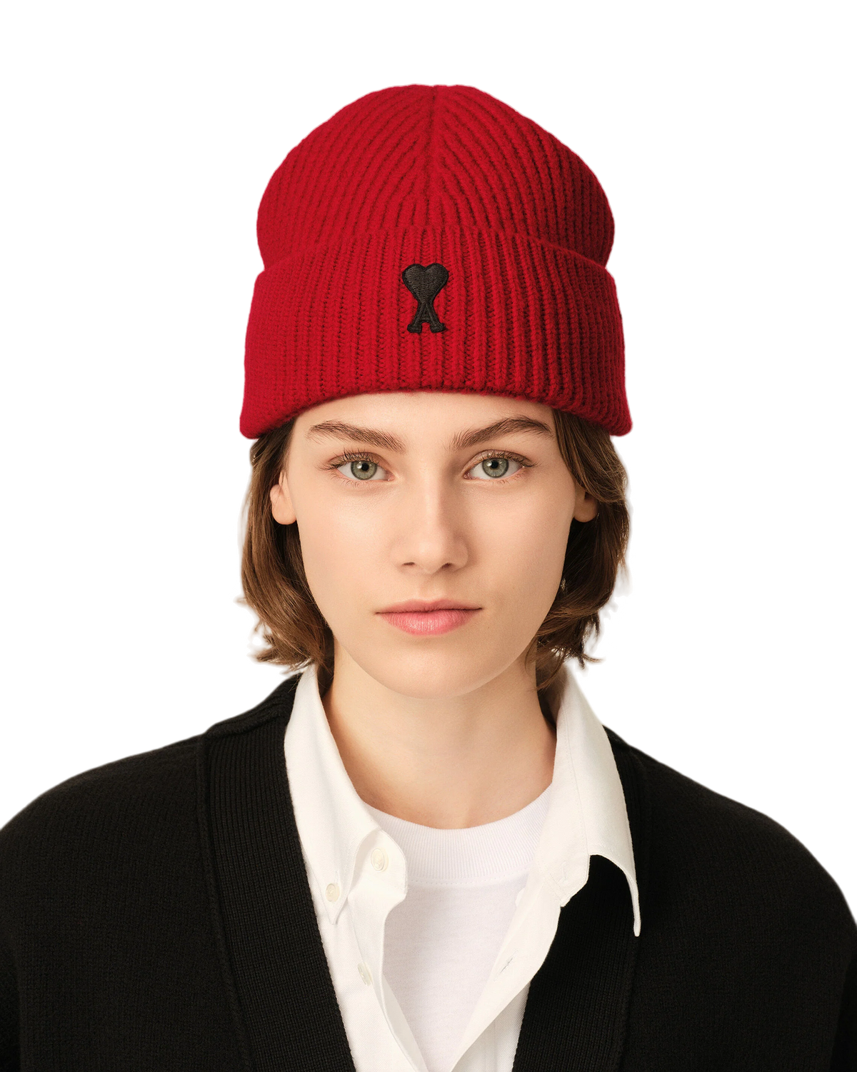 Ami Paris Wool Beanie with Ami de Coeur Ruby Red/Black