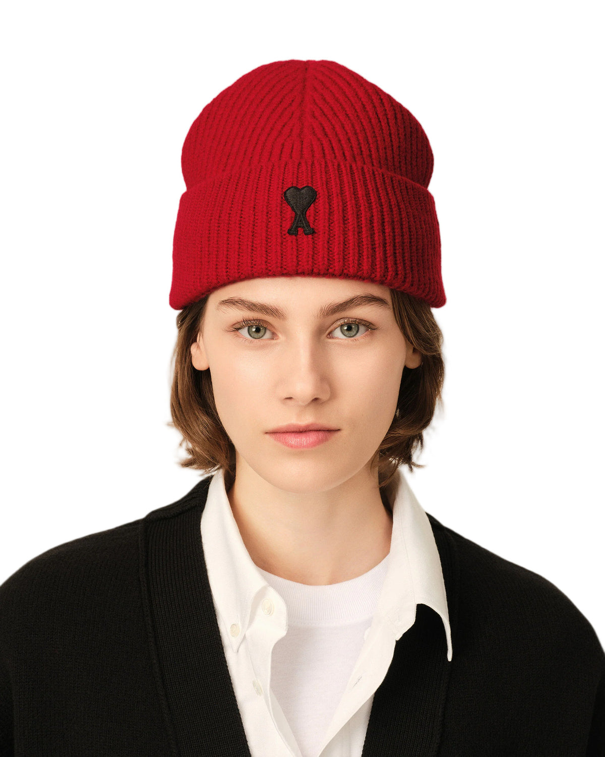 Ami Paris Wool Beanie with Ami de Coeur Ruby Red/Black