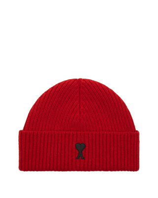 Ami Paris Wool Beanie with Ami de Coeur Ruby Red/Black