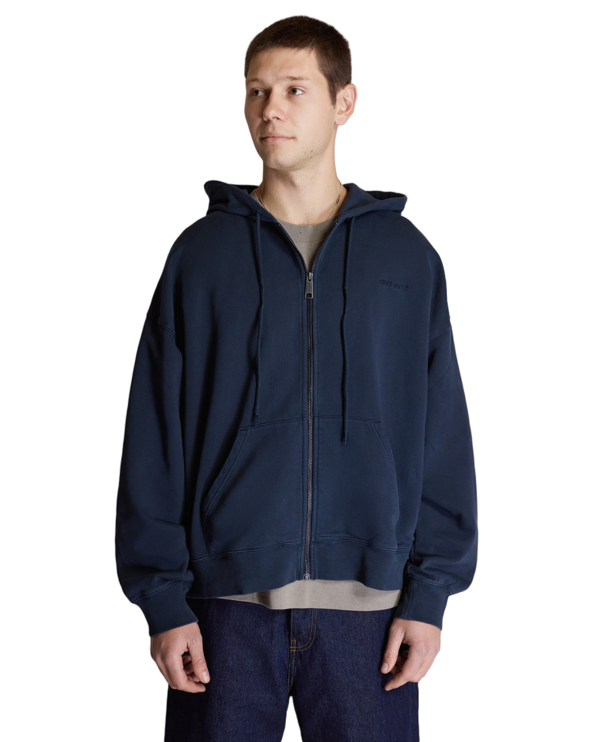 Carhartt WIP Hooded Benton Sweat Jacket Navy Blue