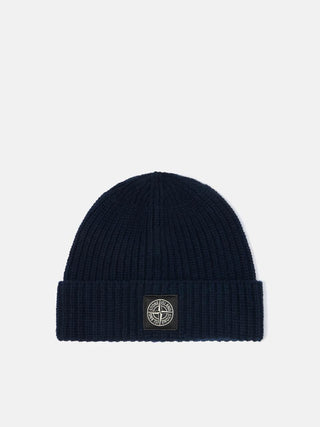 Stone Island N10B5 RWS GEELONG WOOL Beanie with Logo Patch Navy Blue