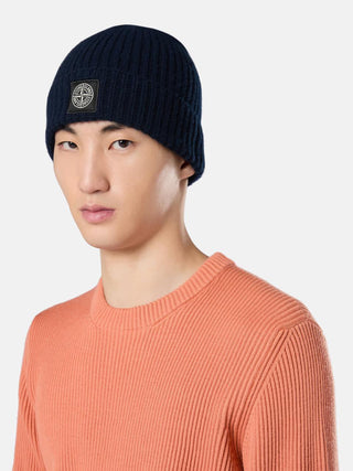 Stone Island N10B5 RWS GEELONG WOOL Beanie with Logo Patch Navy Blue