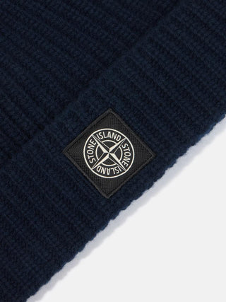 Stone Island N10B5 RWS GEELONG WOOL Beanie with Logo Patch Navy Blue