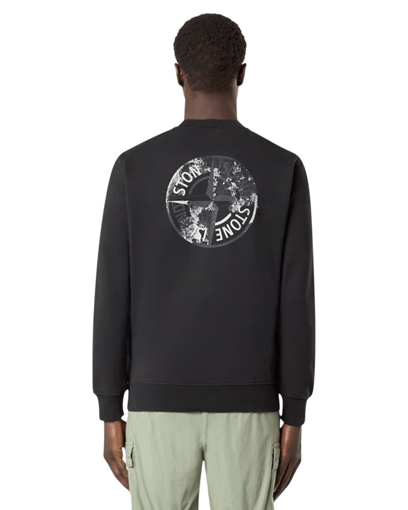 Stone Island 6100665 Cotton Fleece 'Institutional Five' Print Sweatshirt Black